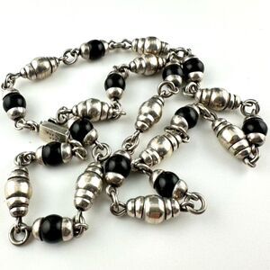 Vintage Mexico 925 Sterling Silver Glass Beaded Chain Necklace